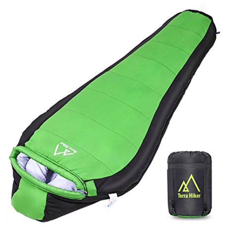 Terra Hiker Mummy Sleeping Bag, 4 Season (-10℃~10℃) Sleeping Bag for Camping, Traveling, Hiking and Other Outdoor Activities, Includes Waterproof Compression Carry Bag