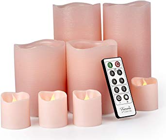 Furora LIGHTING LED Flameless Candles with Remote Control, Set of 8, Real Wax Battery Operated Pillars and Votives LED Candles with Flickering Flame and Timer Featured - Pink