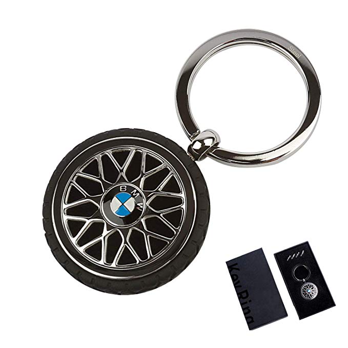 LYN Key Ring for BMW Car Key Chain Accessories Wheel Design Car BMW Key Chain Ring Suit for BMW 1 3 5 6 Series X5 X6 Z4 X1 X3 X7 7 Series Best Gift for Men and Women with 4 Extra Key Ring(Steel)