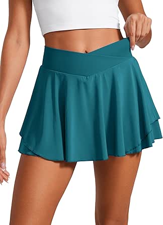 CRZ YOGA Tennis Skirts for Women Crossover High Waisted Ruffle Layered Workout Athletic Golf Skort Skirts with Pockets