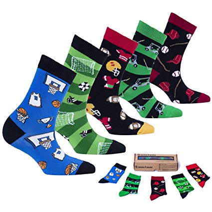 Socks n Socks-Boy's 5-pair Fun Cool Cotton Colorful Dress Crew Socks Gift Box