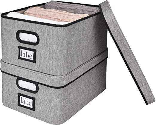 StorageWorks Decorative Storage Basket with Lids, Storage Bin for Organizing, Shelf Bins for Home/Office, Large, Gray, 2 Pack