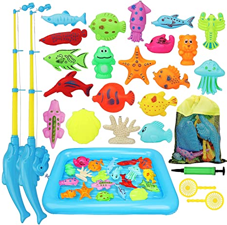 TOY Life Kids Magnetic Fishing Game with Magnetic Fishing Pole, Floating Toy Fish, Inflatable Play Area - Fishing Toy for Toddlers Outdoor Fishing Toys Bath Toy for 3 4 5 Boys Girls Toddlers