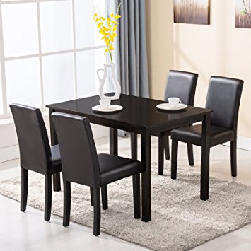 Mecor 5 Piece Kitchen Table Set Wood4 Leather Chairs Kitchen Room Breakfast Furniture Black