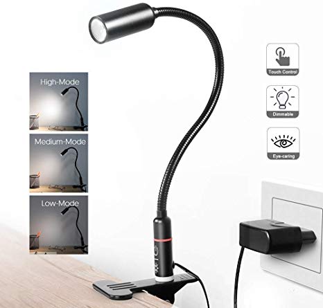 Reading&nbsp;Light&nbsp;&nbsp;Book&nbsp;Light&nbsp;(AC Adapter Included) 3-Level Brightness Clip On Lamp, 360°Flexible Neck Touch Control Eye-Care for Night Reading, Kids, Bed Readers, Dormitory