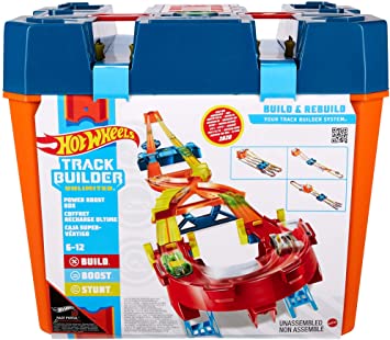 Hot Wheels Track Builder Unlimited Power Boost Box Compatible id Four Plus Builds 20 feet of Track Gift idea for Kids 6 7 8 9 10 and Older, GNJ01