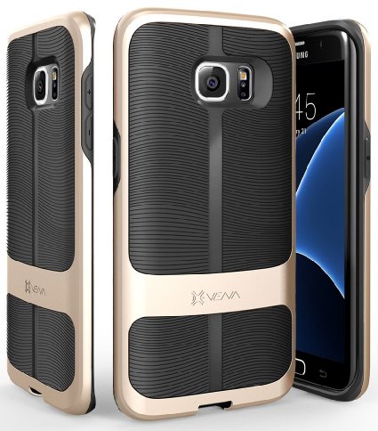 Galaxy S7 Edge Case Vena vAllure Wave Texture Bumper FrameCornerGuard ShockProof  Strong Grip Ultra Slim Hybrid Cover for Samsung Galaxy S7 Edge 2016 Black Gold