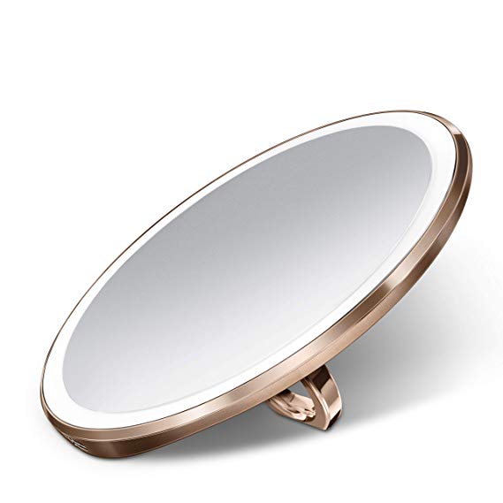 simplehuman Sensor Mirror Compact 4" Round, 3X Magnification, Rose Gold Stainless Steel