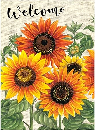 Wamika Welcome Sunflower Fall Autumn Maple Leaves Double Sided Burlap Garden Yard Flag 12" x 18",Summer Fall Sunflowers Flower Farmhouse Burlap Decorative Garden Flags Banner for Outdoor Home
