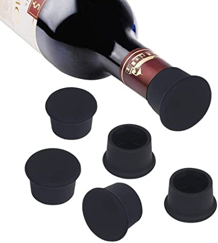 Vicloon Bottle Stopper, 6Pcs Wine Bottle Caps Reusable Silicone Stopper Cap, Keep Flesh for Wine Beer Champagne Alcohol Sparkling Wine(Black)