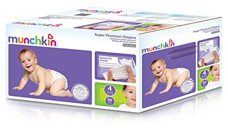 Munchkin Super Premium Diapers, Size 4/Large Ultra (22-37 Pounds), 92 Count