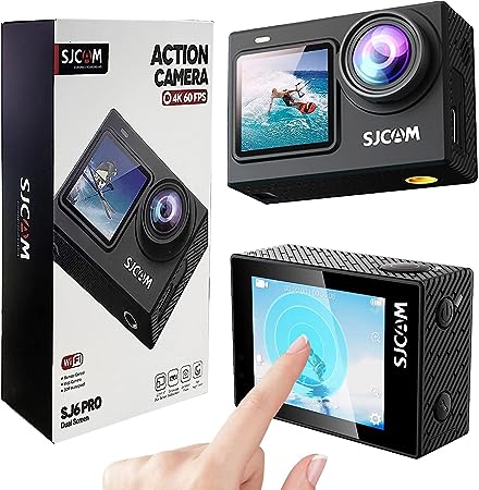 SJCAM SJ6Pro 4K60fps Action Camera Dual Screen,24MP HD Image, 6-Aixs Image Stabilization,170° FOV 8X Zoom,WiFi, Underwater 40m Waterproof Camera Support External MIC, 2 * 1000mAh/64G Card/Ride Kits