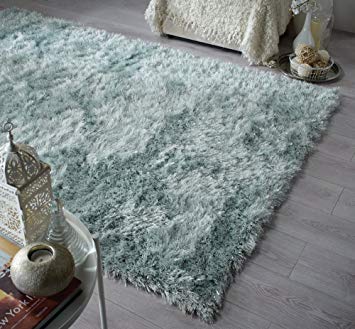 Modern Thick Silky Polyester Yarn Shaggy Rug in Various Sizes and Colours Carpet (160x230cm (5'3''x7'7''), Duck Egg)