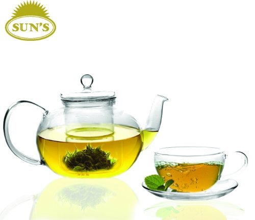 Sun's Tea (TM) 32oz Ultra Clear Heat Resistant Borosilicate Glass Teapot & Infuser for loose tea or display tea