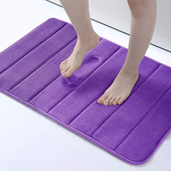 Olanly Memory Foam Soft Bath Mats Non-Slip Absorbent Bathroom Rugs Rubber Back Runner Mat for Kitchen Bathroom Floors 17"x24", Purple