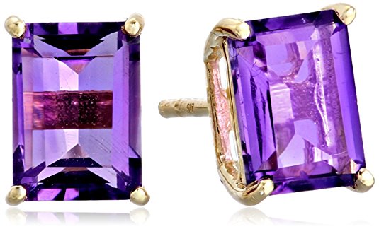 14k Gold Emerald-Cut Gemstone Stud Earrings