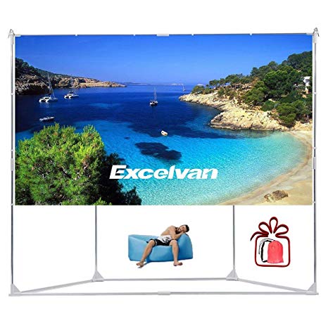 Excelvan Portable Projector Screen 16:9 Indoor Outdoor Compatible Projection Movie Wrinkle-Free Screen with Trapezoid Stand, Carry Bag for Camping Theater, with Air Inflation Sofa (100 inch)