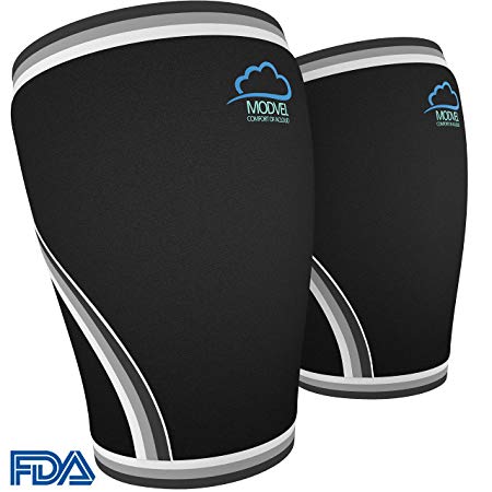 Modvel Sports Knee Support Sleeve 7mm (1 Pair) for Women and Men - Orthopedic Design for Pain Relief and Supportive - Great for Weightlifters of All Sizes - Effective Compression Sleeve (L)