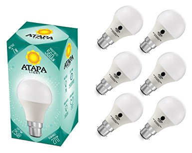 ATAPA 6 x A60 LED Bulbs 7W B22 270° Beam Angle 3000 Kelvins Natural Warm White Color Very Bright 60W Replacement Energy Saving Class A  Globe A60 GLS Light Bulb for Shower Bathroom Kitchen Living Room Porch Home Garden Library Accessories