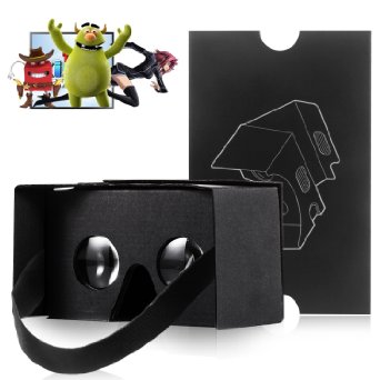 Google Cardboard V20 Virtual Reality DIY 3D Glasses for Smartphone with Headband - Easy Setup V2 Black