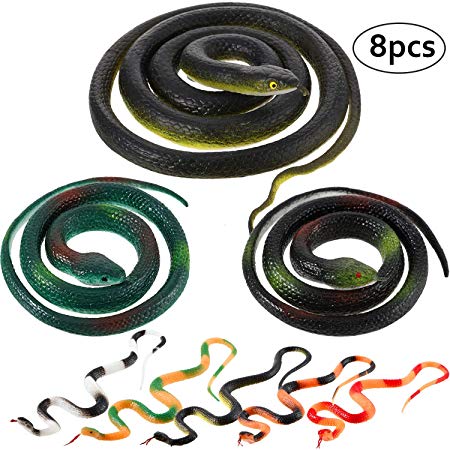 Large Rubber Snakes Fake Snake Black Mamba Snake Toys for Garden Props to Scare Birds, Pranks, Halloween Decoration (8 Pieces, Style 3)