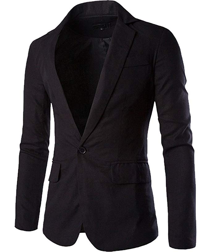 Cottory Men's Fashion Slim Fit Notched Lapel Center-Vent Back One-Button Blazer