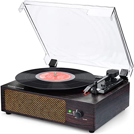 Record Player Bluetooth Turntable Vinyl record player with Built in speakers for Vinyl Records 3 Speed Belt Driven Vintage Record Player Supports RCA Out AUX in Headphone Jack with Dust Cover