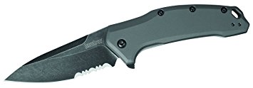 Kershaw 1776GRYBWST Gray Link Blackwash Serrated Knife with SpeedSafe, Grey