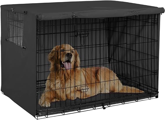 Explore Land Dog Crate Cover Durable - Polyester Pet Kennel Cover Universal Fit for 24-48 inches Wire Dog Crate (36 Inch (Pack of 1), Black Cover)