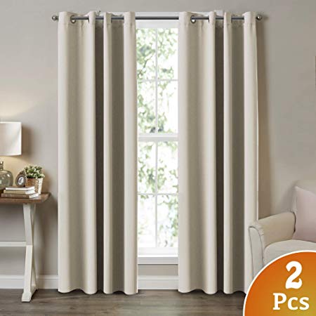 2 Panel Curtains for Bedroom Beige/Ivory Themal Insulated Grommet/Eyelet Top Curtains for Living Room/Bedroom Each Panel 52" W x 96" L