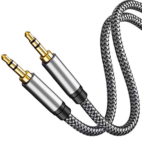 Aux Cable 3Ft,Tan QY 3.5mm Male to Male Auxiliary Audio Stereo Cord Compatible with Car,Headphones, iPods, iPhones, iPads,Tablets,Laptops,Android Smart Phones& More (3Ft/1M, Silver)