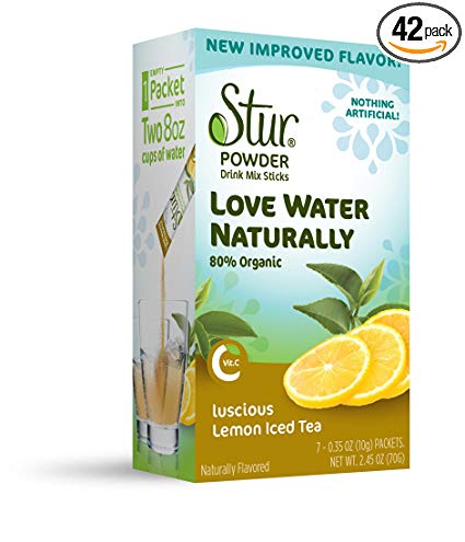 Stur Drinks - Lemon Iced Tea, Natural Powder Drink Mix, 42 Sticks, Makes 84 Servings, Made with Organic Cane Sugar, Stevia, and Natural Flavors, Contains High Antioxidant Vitamin C