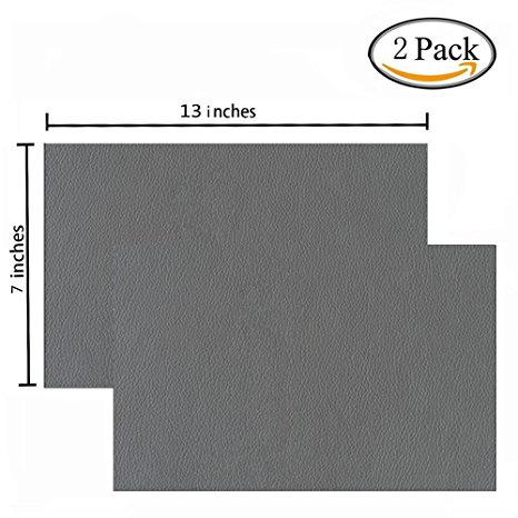 2 Pieces 13 by 7 Inch, Leather Patch, Adhesive Backing leather seat patch for Repair Sofa, Car Seat, Jackets, Handbag, Gray