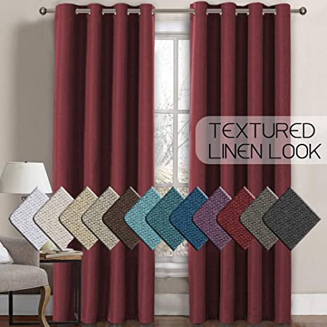 H.VERSAILTEX Linen Curtains Room Darkening Light Blocking Thermal Insulated Heavy Weight Textured Rich Linen Burlap Curtains for Bedroom/Living Room Curtain, 52 by 84 Inch - Burgundy (1 Panel)