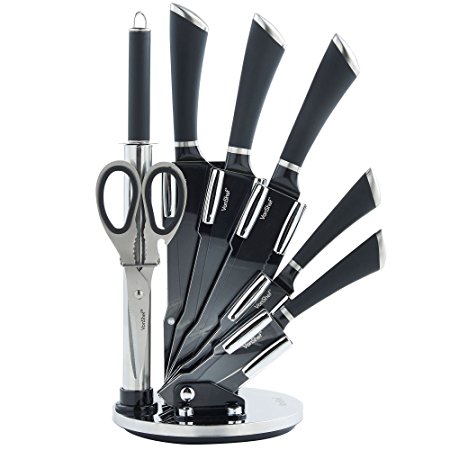 VonShef Premium 7 Piece Professional Stainless Steel Knife Set with Non-Stick Blades & Soft Touch Handles includes Revolving Block