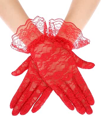 SATINIOR Ladies Lace Gloves for Women Tea Party Gloves Elegant Short Gloves Courtesy Gloves for Wedding Dinner Opera Parties