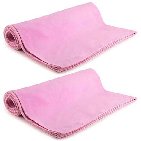 MEGALOVEMART Set of 2 Super Absorbent Suede Non Slip Microfiber Sports, Gym & Outdoor Towels - Choose Your Color and Size