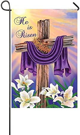 Lily's Rossne Home Outdoor Garden Flags Easter Cross He is Risen House Flag Decoration Double Sided Flag 12.5" x 18" Inch