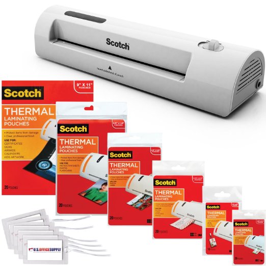 Scotch TL901 Thermal Laminator 2 Roller System with 110 Assorted Pouch Sizes & Free Scotch brand Luggage Tags