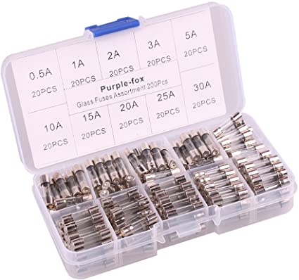 Glass Tube Fuses, 200pcs Purple-fox Fast Blow Car Electric Glass Tube Fuses Kit 5x20mm 0.5A, 1A, 2A, 3A, 5A, 10A, 15A, 20A, 25A, 30A 250V with Case (5X20mm A)