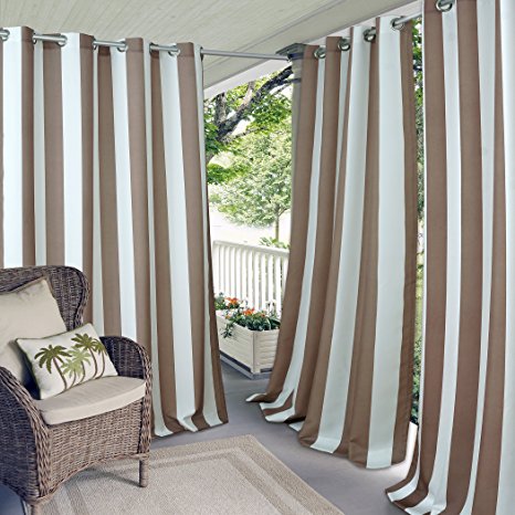 Elrene Home Fashions Indoor/Outdoor Patio Gazebo Pergola Cabana Stripe Grommet Top Single Panel Window Curtain Drape, 50 Inch Wide X 84 Inch Long, Natural (1 Panel)