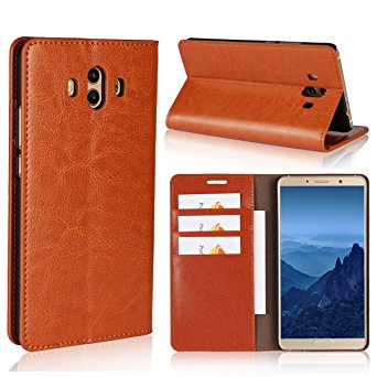 Huawei Mate 10 Case,iCoverCaseGenuine Leather Wallet Case [Slim Fit] Folio Book Design with Stand and Card Slots Flip Case Cover for Huawei Mate 10 (5.9 inch)(Light Brown)