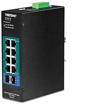 TRENDnet 10-Port Industrial Gigabit L2 Managed PoE  DIN-Rail Switch, 8 x Gigabit PoE  Ports, DIN-Rail Mount, 2 x SFP Slots, 24–57V DC Power Input, IP30, VLAN, Lifetime Protection, Black, TI-PG102i