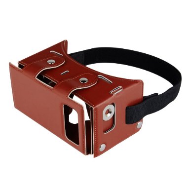 Sminiker Waterproof PU leather DIY 3D VR Box Google Virtual Reality Glasses Cardboard Movie Game for Smartphones with Headband ,Lenses HD Visual Experience (Brown)