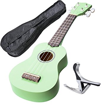 AW 21" Green Ukulele Basswood w/ Bag Aluminum Capo For Adult Kids Study Musical Instrument