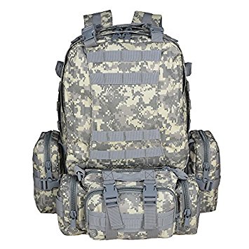 TTLIFE Backpack Large Tactical Outdoor Trekking Rucksacks Military Bag for Hiking Camping Mountain Climbing Combined with 3 MOLLE Bags