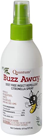 Quantum Buzz Away - Natural DEET-free Insect Repellent, Citronella Essential Oil Bug Spray, Original Formula - Small Children and Up, Travel Friendly - 6 Fl Oz