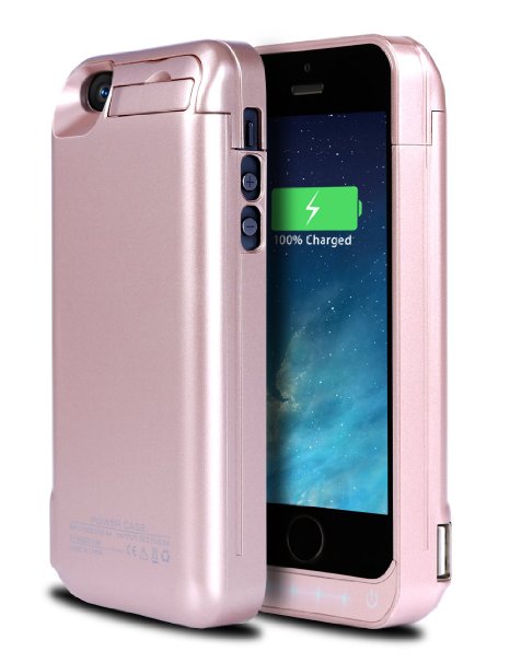 iPhone 5S Battery Case, Ecpow 4200mAh Rechargeable External Battery Case iPhone 5/5S/SE Power Bank Case Battery Pack Portable Charger Charging Case for Apple iPhone 5/5S/SE-Rose Gold