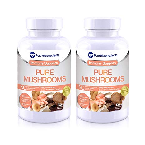 Pure Mushroom Supplement - Lions Mane, Reishi, Chaga, Cordyceps & Turkey Tail - Premium Immune System Booster & Nootropic Brain Complex for Energy, Memory & Focus - Value 2 Pack - Pure Micronutrients