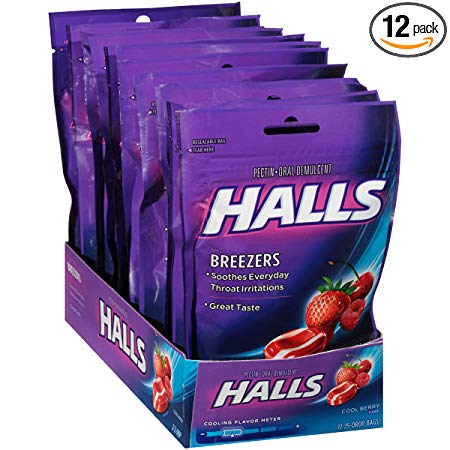 Halls Breezers Cool Berry Throat Drops - 300 Drops (12 bags of 25 drops)